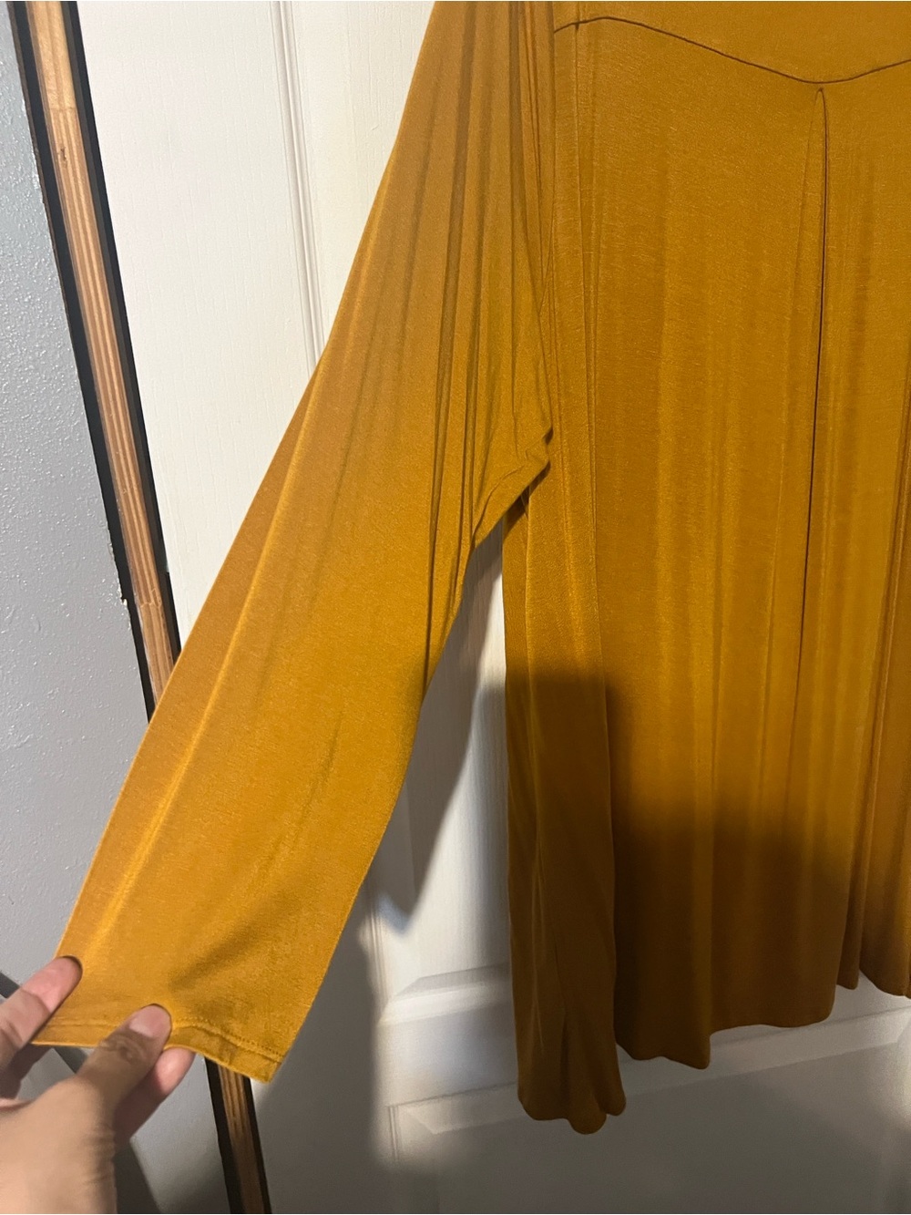 intro. Women's Mustard Long Sleeve Swing Top - Picture 4 of 4